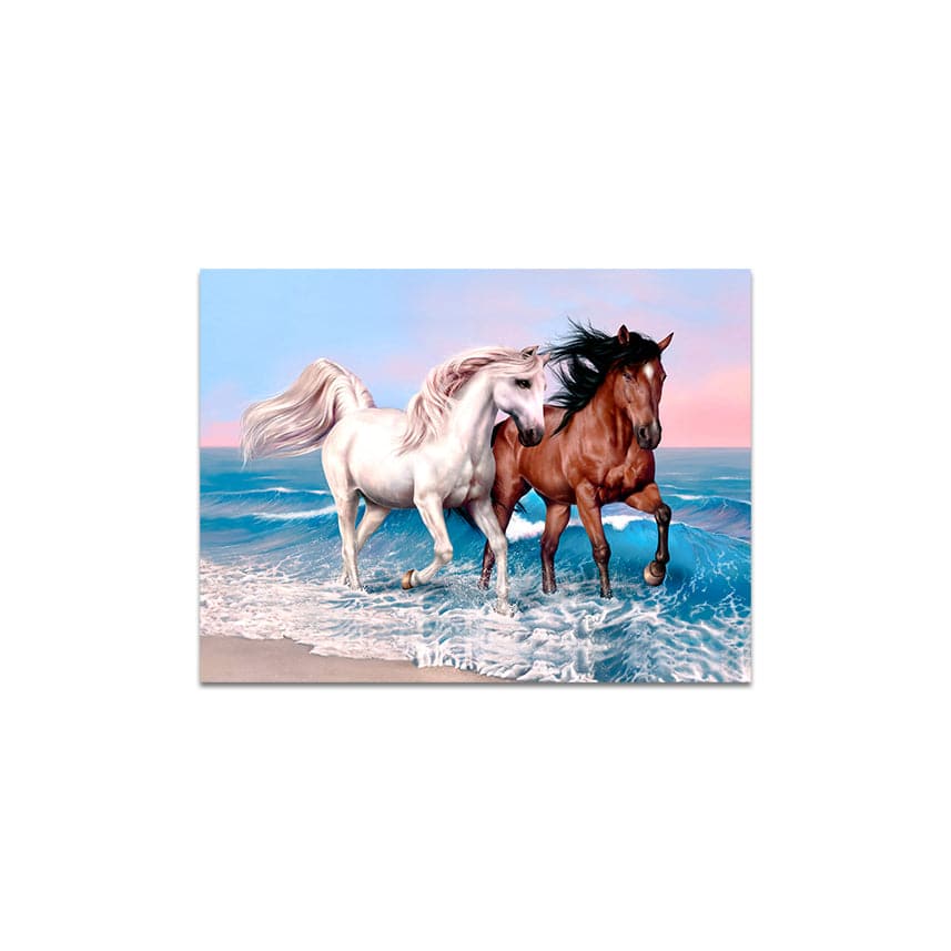 Tempered Glass Frameless Wall Painting: Modern Depiction of Two Running Horses