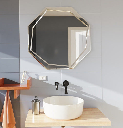Octagonal with edge finished Bevelled Mirror Frameless